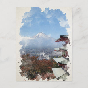 Mount Fuji Japan Aquarell-Kunst Postkarte