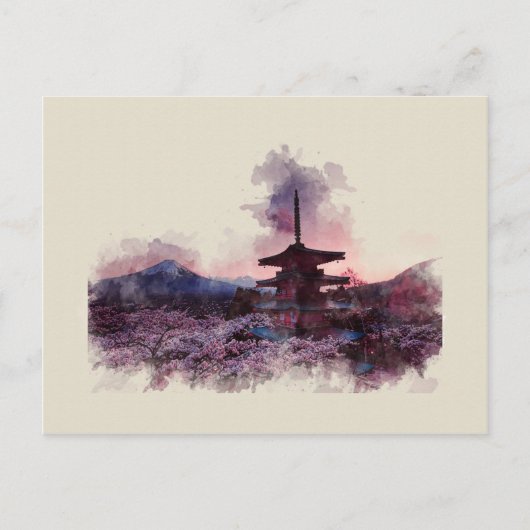 Mount Fuji, Japan, Aquarell, Postkarte (Vorderseite)