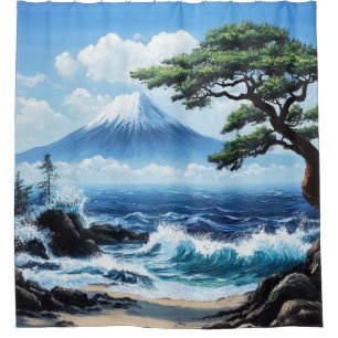 Mount Fuji Japan Ocean View Gemälde Duschvorhang