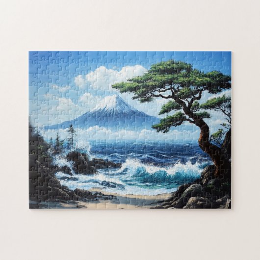 Mount Fuji Japan Ocean View Gemälde Puzzle (Horizontal)