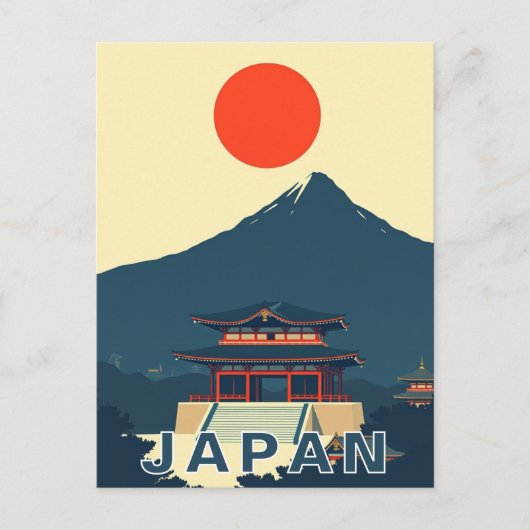 Mount Fuji Japan Pagode Minimalist Retro Postkarte (Vorderseite)