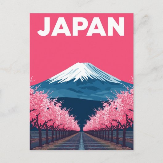 Mount Fuji Kirschblüten Retro Postkarte (Vorderseite)
