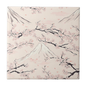 Mount Fuji mit Kirschblüten – Japanisch (1) Fliese