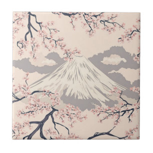 Mount Fuji mit Kirschblüten – Japanisch (2) Fliese