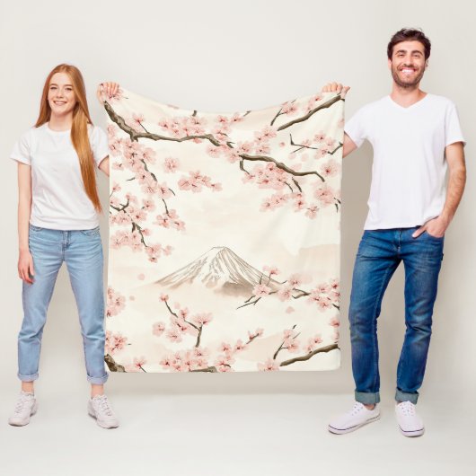 Mount Fuji mit Kirschblüten – Japanisch (3) Fleecedecke (Beispiel)