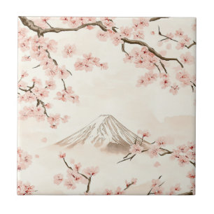 Mount Fuji mit Kirschblüten – Japanisch (3) Fliese