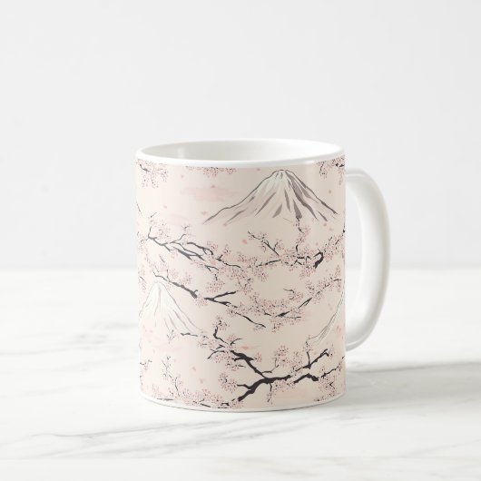 Mount Fuji mit Kirschblüten – Japanisch Kaffeetasse (VorderseiteRechts)