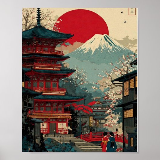 Mount Fuji & Red Pagoda Poster – Japanese Sunrise  (Vorne)