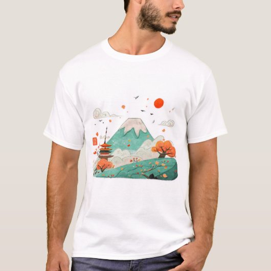 Mount Fuji & Rising Sun Graphic T-Shirt (Vorderseite)