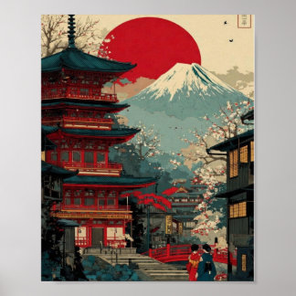 Mount Fuji & Roter Pagoden Poster – Japanischer So