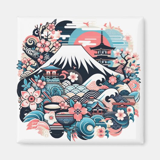 Mount Fuji & Sakura - Traditional Japanese Magnet (Vorne)