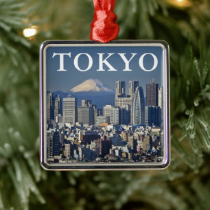 Mount Fuji Skyline des Bezirks Shinjuku Tokio Ja Ornament Aus Metall