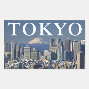 Mount Fuji Skyline des Bezirks Shinjuku Tokio Ja Rechteckiger Aufkleber