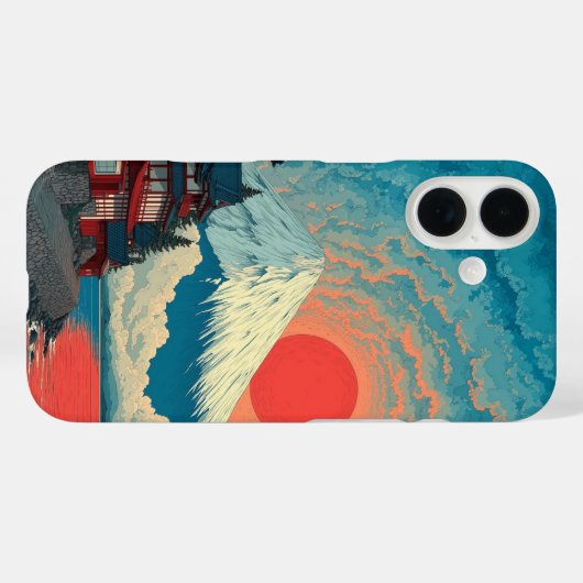 Mount Fuji Sunset Japanese Art Phone Case (Rückseite (Horizontal))