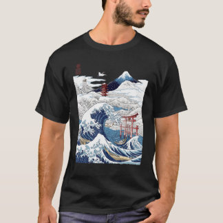 Mount Fuji The Great Wave Japanischer Tsunami Kana T-Shirt