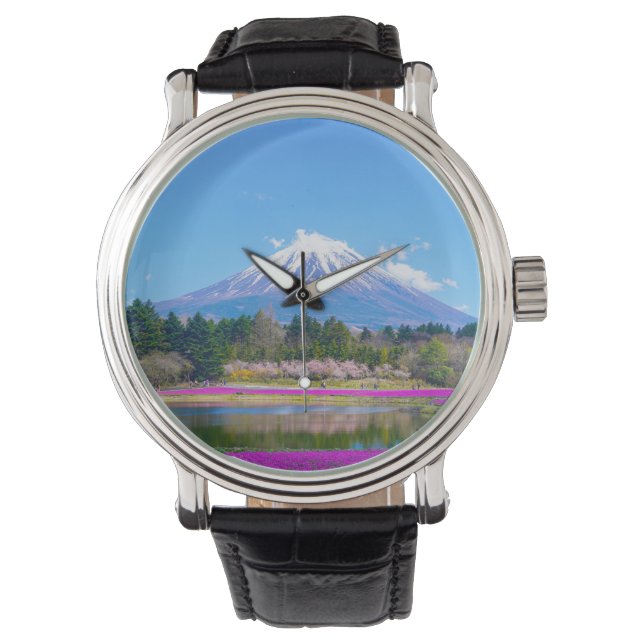 Mount Fuji Trees und Blume Armbanduhr (Vorderseite)