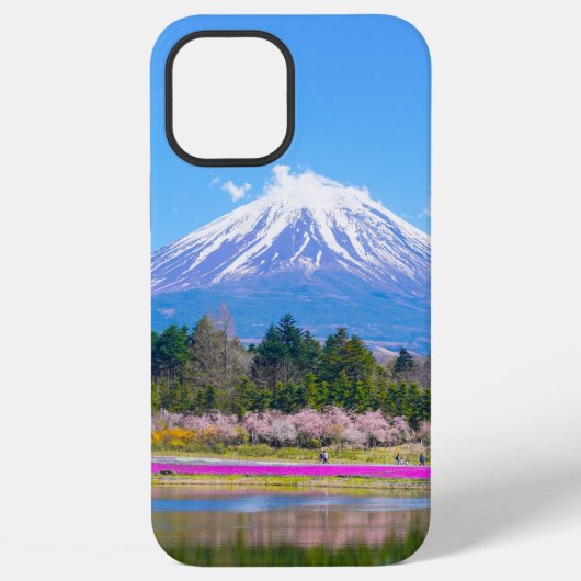 Mount Fuji Trees und Blume iPhone Hülle (Rückseite)