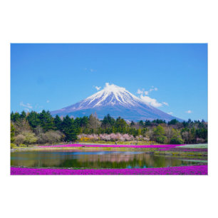 Mount Fuji Trees und Blume Poster