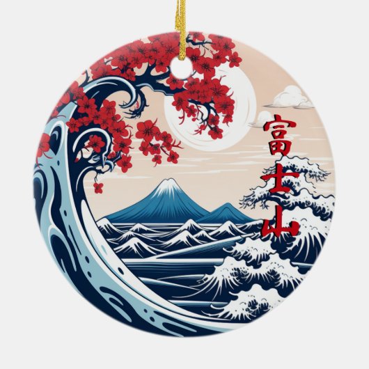 Mount Fuji über der Waves Keramik Keramik Ornament (Hinten)