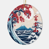 Mount Fuji über der Waves Keramik Ornament (Links)