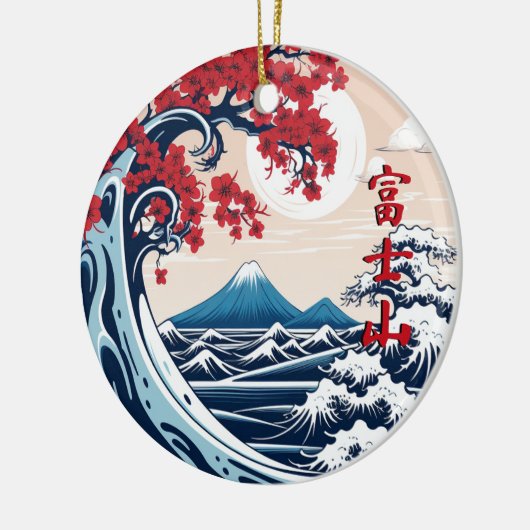 Mount Fuji über der Waves Keramik Ornament (Links)