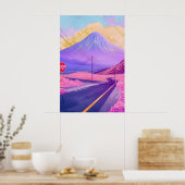 Mount Fuji Vaporwave-Wandkunst Synthwave Japan Poster (Küche)