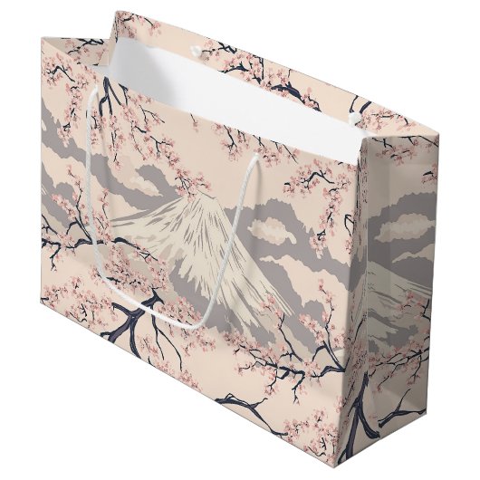 Mount Fuji with Cherry Blossoms – Japanese (2) Große Geschenktüte (Vorderseite Schrägansicht)