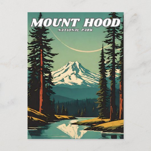 Mount Hood National Park Illustration Retro-Klasse Postkarte (Vorderseite)