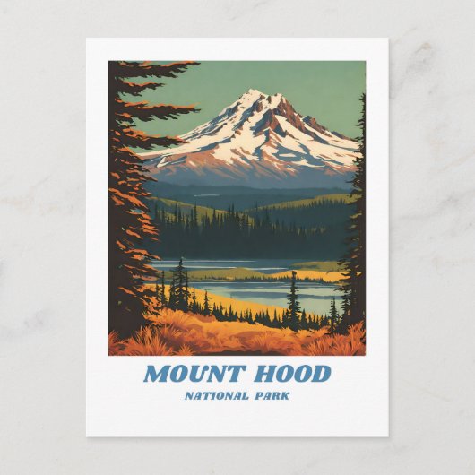 Mount Hood National Park Illustration Retro Vacati Postkarte (Vorderseite)