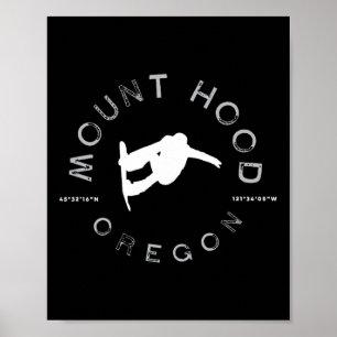 Mount Hood Oregon Grafik Vintage Snowboarden Poster