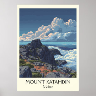 Mount Katahdin Maine Vintag Baxter Park Art Art Poster