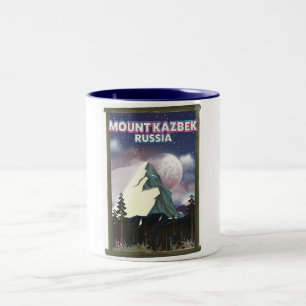 Mount Kazbek russisches Reiseplakat. Zweifarbige Tasse