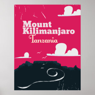Mount Kilimandscharo Vintage-Cartoon-Plakat Poster