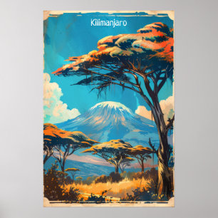 Mount Kilimanjaro Tansania Vintage Travel Poster
