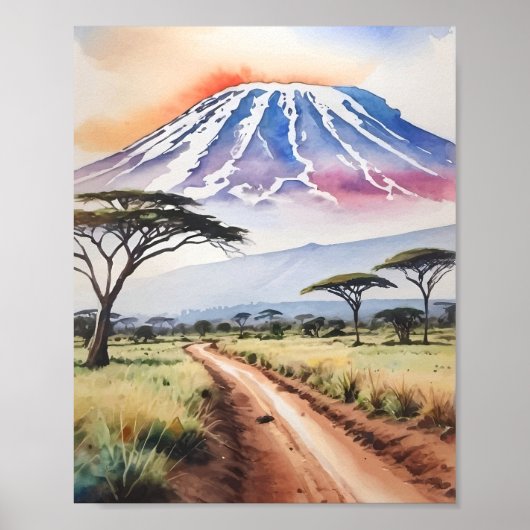 Mount Kilimanjaro Tansania Wasserfarbe Poster (Vorne)