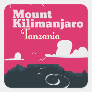Mount Kilimanjaro Vintag Cartoon Poster Quadratischer Aufkleber