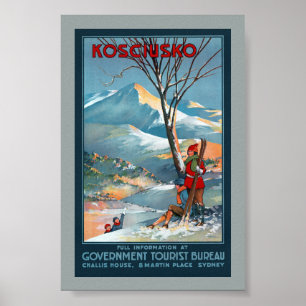 Mount Kosciusko Vintage-Reiseplakat restauriert Poster