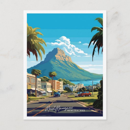 Mount Maunganui Neuseeland Reiseillustrierung Postkarte (Vorderseite)