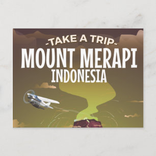 Mount Merapi Indonesia Vintag Cartoon Poster Postkarte