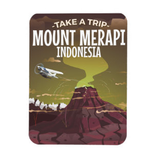 Mount Merapi Indonesien Vintage-Cartoonposter Magnet
