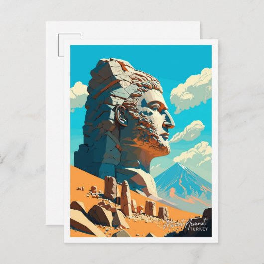 Mount Nemrut Turkey Reisen Vintage Abbildung Postkarte (Vorne/Hinten)