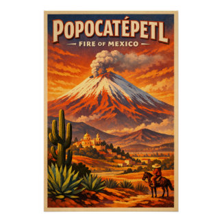 Mount Popocatépetl, Mexico, in a classic retro Poster