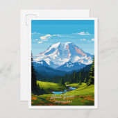 Mount Rainer Washington Art Travel Illustration Postkarte (Vorne/Hinten)