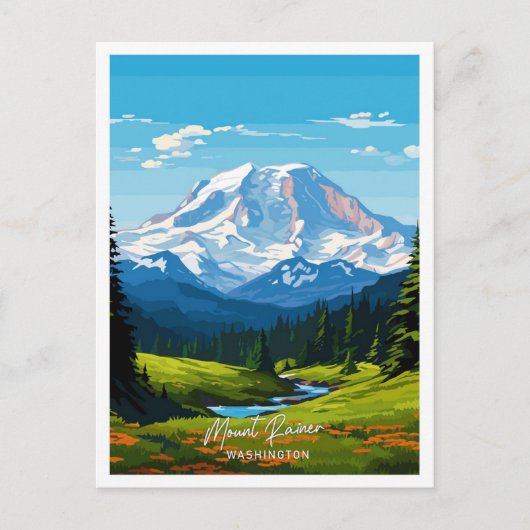 Mount Rainer Washington Art Travel Illustration Postkarte (Vorderseite)