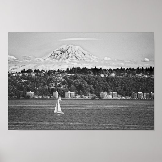 Mount Rainier aus Puget Sound, Seattle Washington Poster (Vorne)