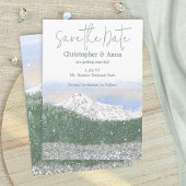 Mount Rainier, Falling Snow Wedding Save the Date Hinweiskarte