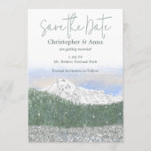 Mount Rainier, Falling Snow Wedding Save the Date Hinweiskarte (Vorderseite)
