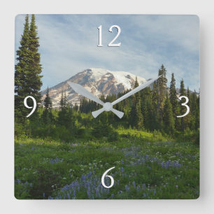 Mount Rainier Morgenlicht Quadratische Wanduhr