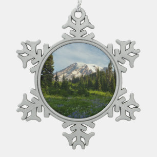 Mount Rainier Morgenlicht Schneeflocken Zinn-Ornament