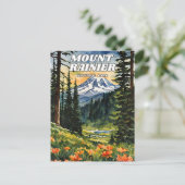 Mount Rainier National Park Illustration Retro Dec Postkarte (Stehend Vorderseite)